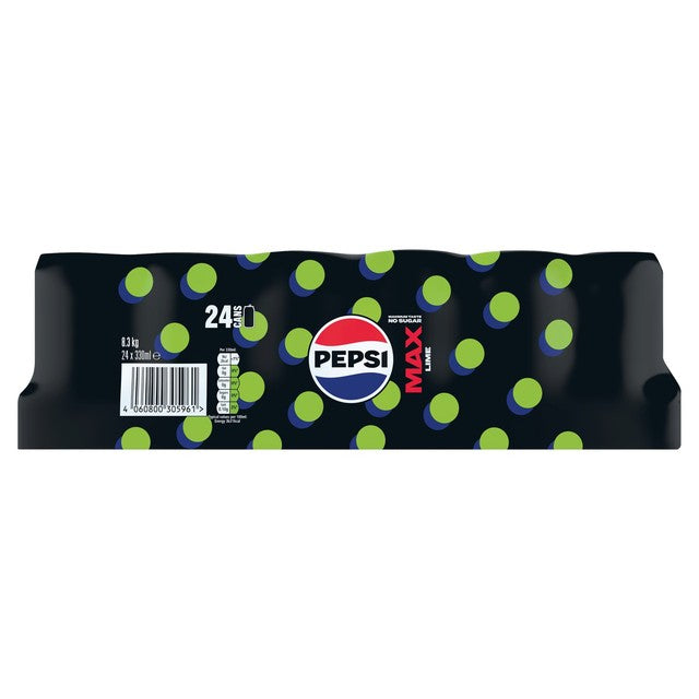 Pepsi Max Lime sugar-free cola 24 x 330ml, imported from the UK