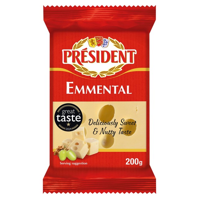 President Emmental cheese block 200g, imported from the UK
