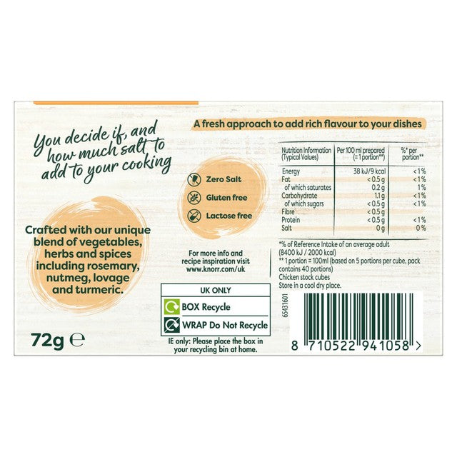 Knorr zero salt chicken stock cubes 72g pack, UK version