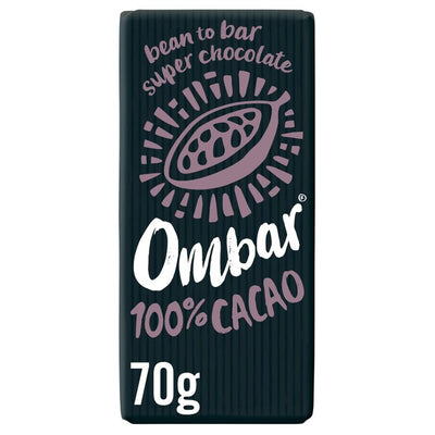 OMBAR 100% Cacao Organic Vegan Fair Trade Dark Chocolate 70g