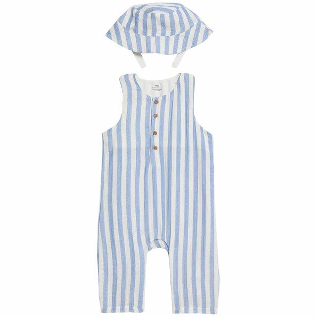 M&S blue striped romper set 18-24 months, imported from the UK