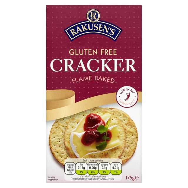 Rakusen's gluten free crackers 175g, imported from the UK