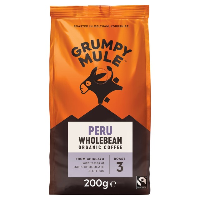 Grumpy Mule Peru Organic Coffee Beans 200g, UK version