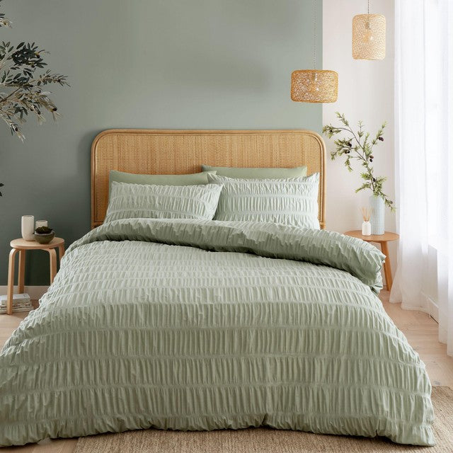 Catherine Lansfield Seersucker Double Duvet Set Sage - British product