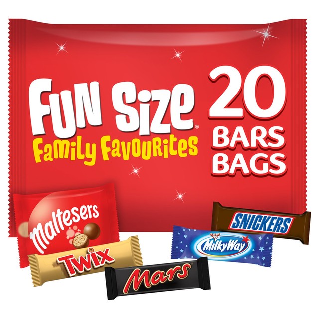 Mars assorted fun-size milk chocolate bars multipack 358g, imported from the UK