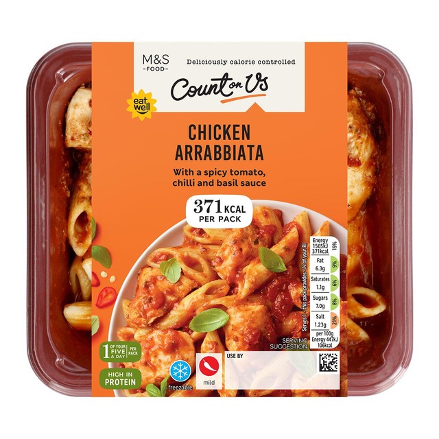 M&S Chicken Arrabbiata pasta ready meal 350g, imported from the UK
