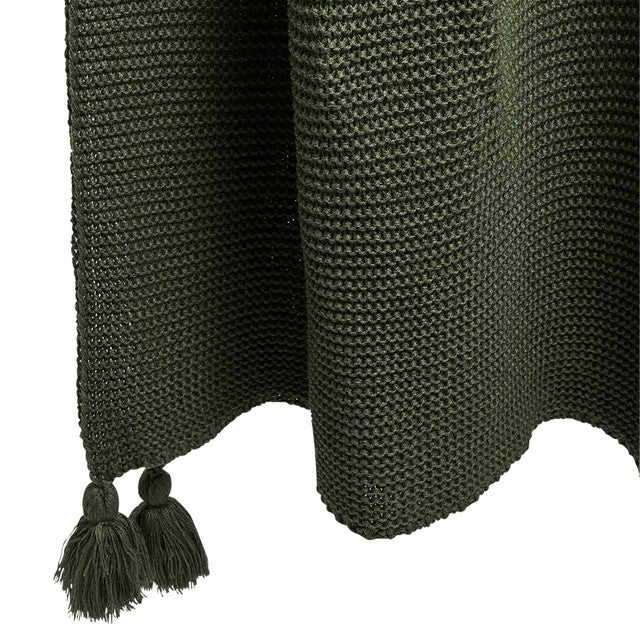 M&S knitted tassel throw dark green, imported from the UK