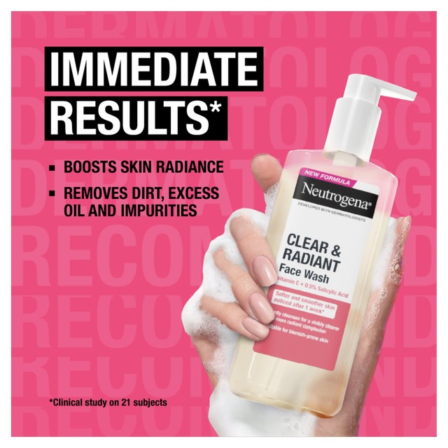 Neutrogena Clear and Radiant Face Wash with Vitamin C and Salicylic Acid 200ml, imported from the UK