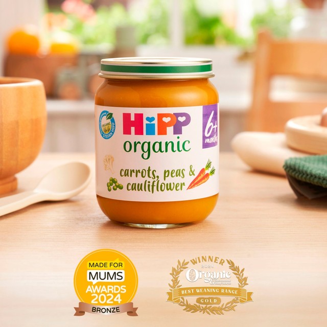 HiPP Organic carrots, peas & cauliflower baby food jar 125g, UK version