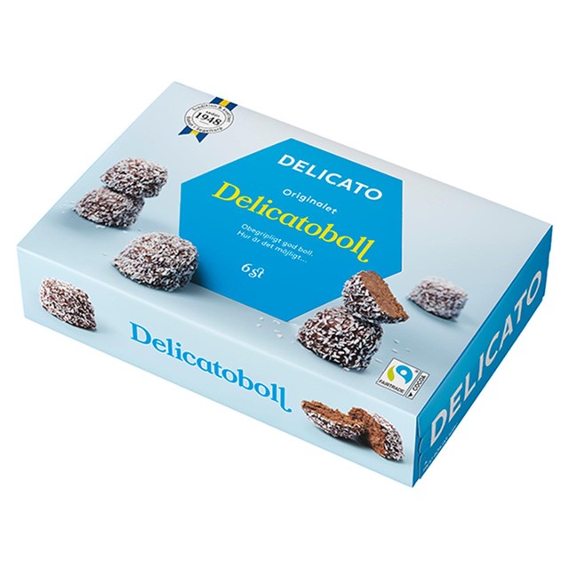 Delicato Chokladboll chocolate mocha top sweet with coconut, 6 x 40g - British product