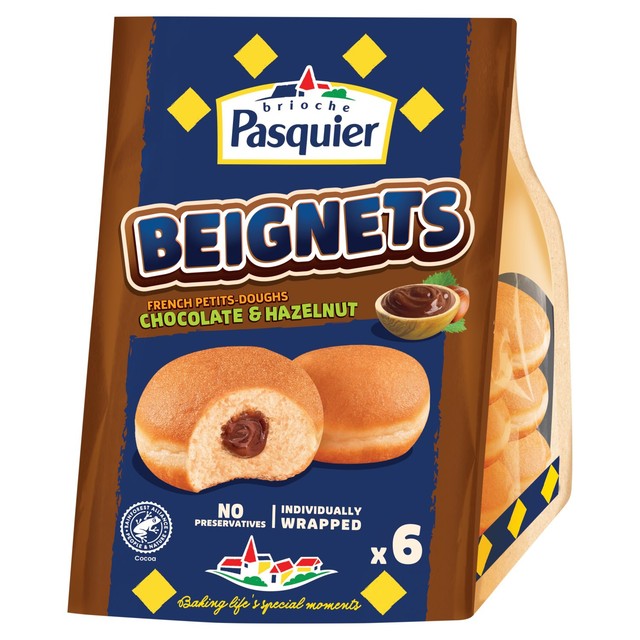 Brioche Pasquier chocolate hazelnut filled doughnuts 6 x 45g - British product