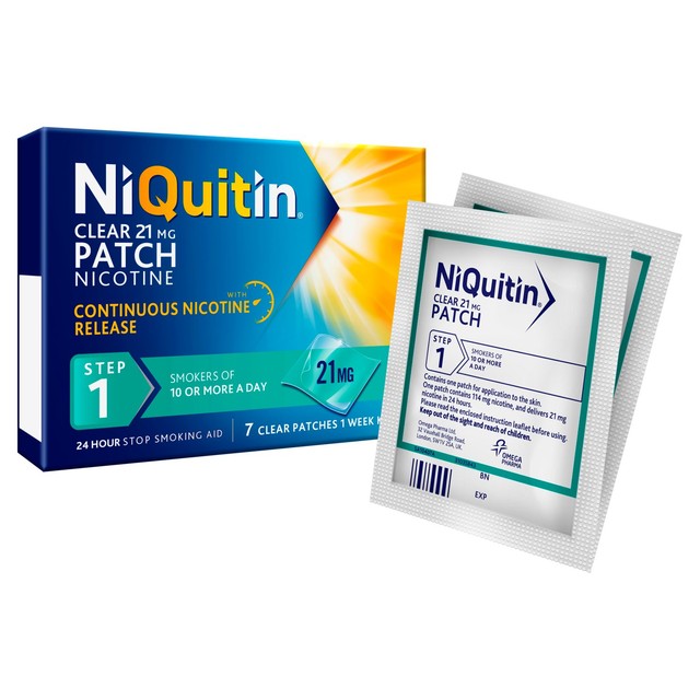 NiQuitin CQ 21mg Clear Patch Step 1, imported from the UK
