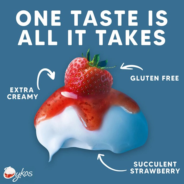 Oykos Greek style yogurt strawberry 4x110g, imported from the UK