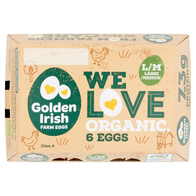 Golden Irish Eggs organic eggs 6 pack large/medium, UK version