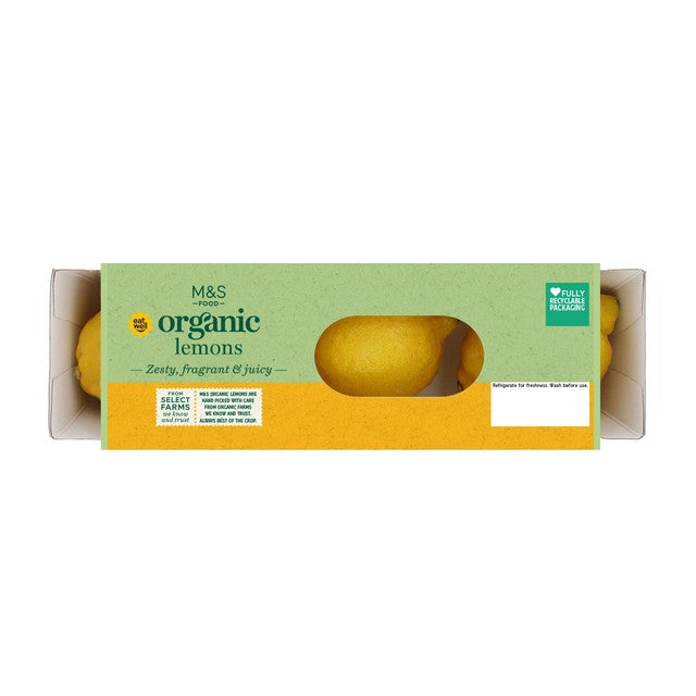 M&S organic unwaxed lemons 4-pack, imported from the UK
