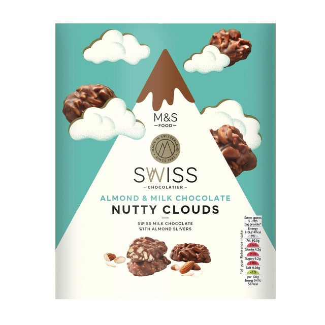 M&S Swiss Almond & Milk Chocolate Nutty Clouds 140g, imported from the UK