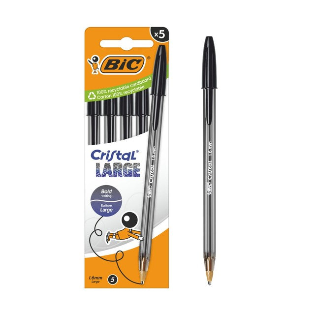 BIC Cristal Large Smooth Glide ballpoint pens black 5 pack - British product