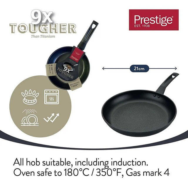 Prestige 9x Tougher Aluminium Non-Stick Frying Pan 21cm, imported from the UK