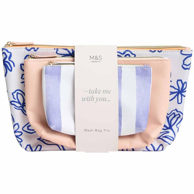M&S wash bag trio blue mix, imported from the UK