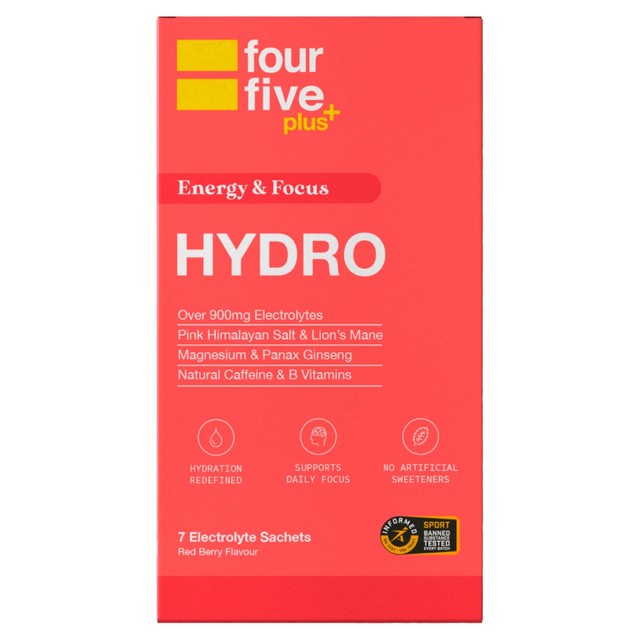 FourFive Energy Focus Electrolyte & Vitamin Hydration Sachets Red Berry 7 Sachets - British product