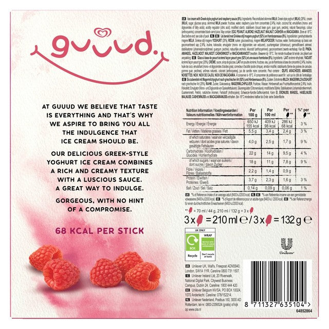 Wall's Guuud raspberry ice cream sticks 3 x 70ml, UK version