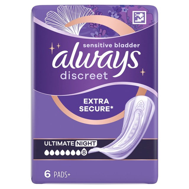 Always Discreet Ultimate Night Incontinence Pads 6 pack - British product