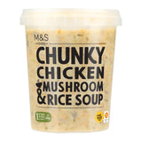 M&S chunky chicken mushroom and rice soup 600g, imported from the UK