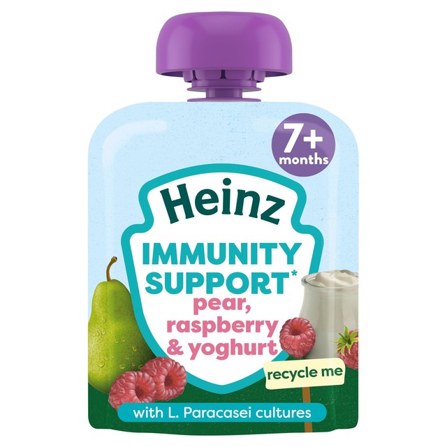 Heinz baby food pouches pear raspberry yogurt 85g, UK version