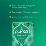 Pukka Three Mint Herbal Tea 40 bags, imported from the UK
