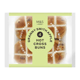 M&S Granny Smith apple hot cross buns 4 pack, imported from the UK