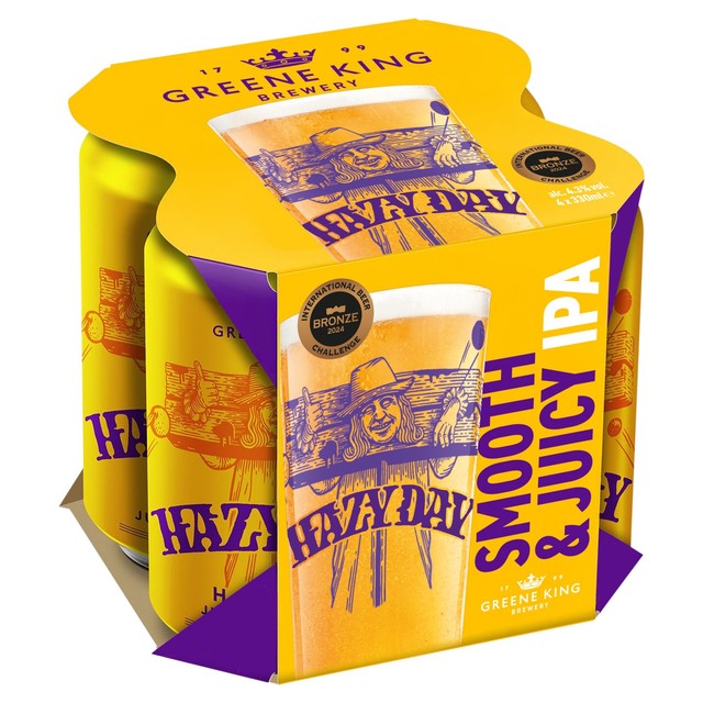 Greene King Hazy Day hazy IPA beer 4 x 330ml cans, UK version