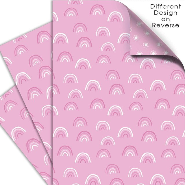 Deva Designs Pink Rainbow Double Sided Gift Wrap Sheets 3 Sheets, 50cm x 70cm, imported from the UK