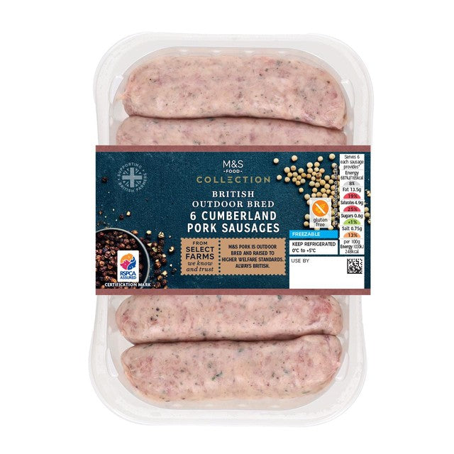 M&S Cumberland sausages 400g, imported from the UK