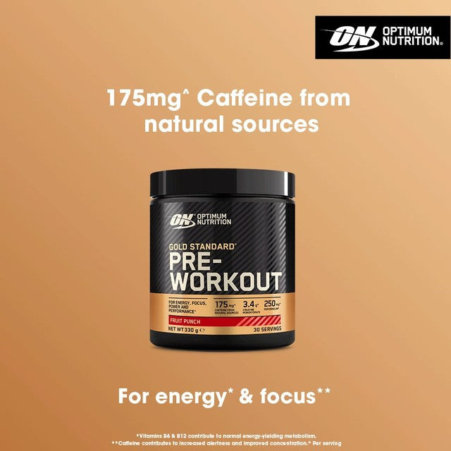 Optimum Nutrition pre-workout powder Fruit Punch 330g, imported from the UK
