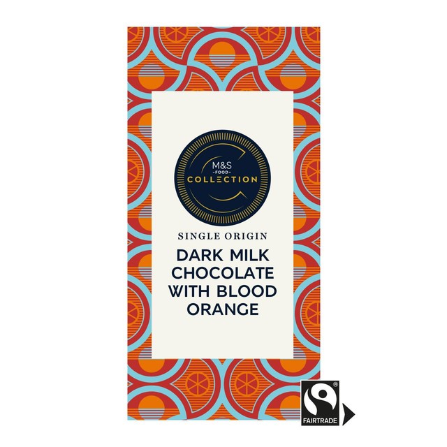 M&S dark milk chocolate bar with blood orange 100g, imported from the UK