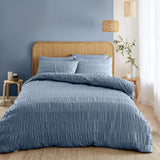 Catherine Lansfield Seersucker King Duvet Set in Lansfield Blue - British product