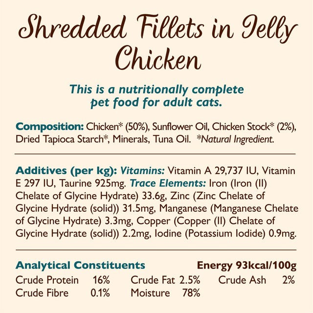 Lily's Kitchen cat food shredded fillets in jelly with chicken and salmon 8 x 70g, UK version