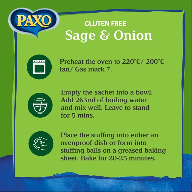Paxo gluten free sage onion stuffing mix 150g imported from the UK