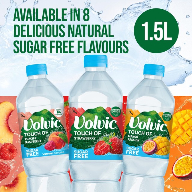 Volvic peach raspberry sugar free flavoured water 1.5L (British brand)