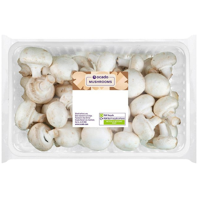 Ocado closed cup mushrooms 625g, imported from the UK