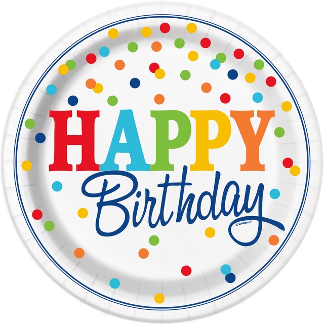 Unique Party polka dot birthday party plates 23cm, imported from the UK