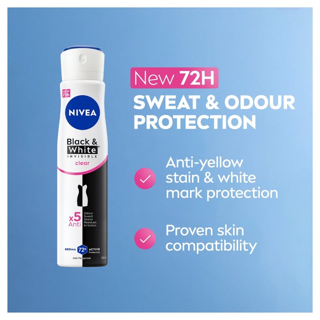 Nivea Black & White Anti-Perspirant Spray 250ml, imported from the UK