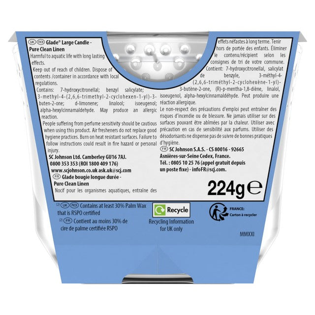 Glade Clean Linen scented candle 204g, UK version