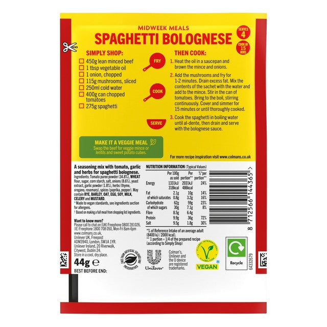 Colman's Spaghetti Bolognese recipe mix 44g - British product