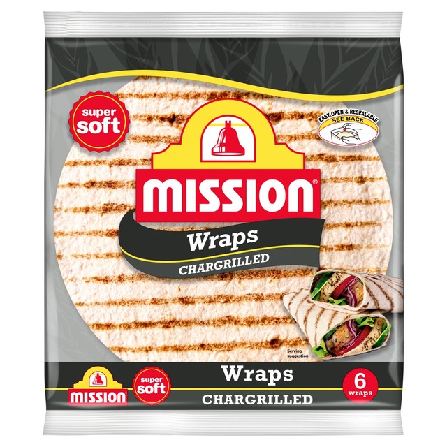 Mission chargrilled tortilla wraps 6 pack, imported from the UK