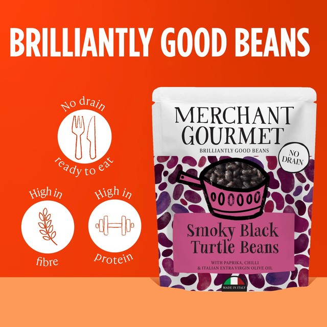 Merchant Gourmet black turtle beans cooked with spices 240g - British product
