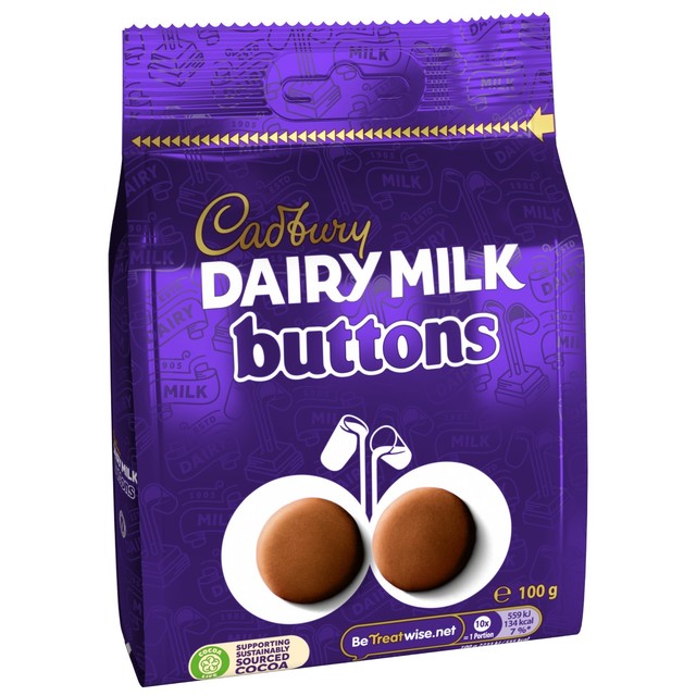 Cadbury Dairy Milk chocolate buttons 100g - British product