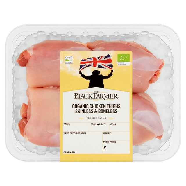 The Black Farmer organic chicken thighs skinless boneless (British brand)