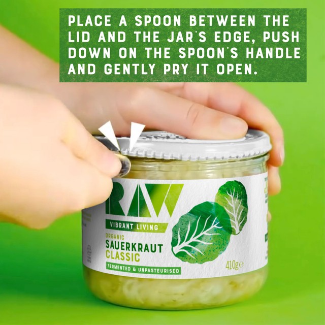 Raw Sauerkraut Classic Crunch 410g jar, imported from the UK