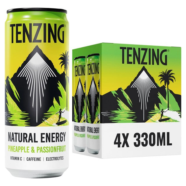 Tenzing Pineapple & Passionfruit Energy Drink 4 x 330ml cans (British brand)